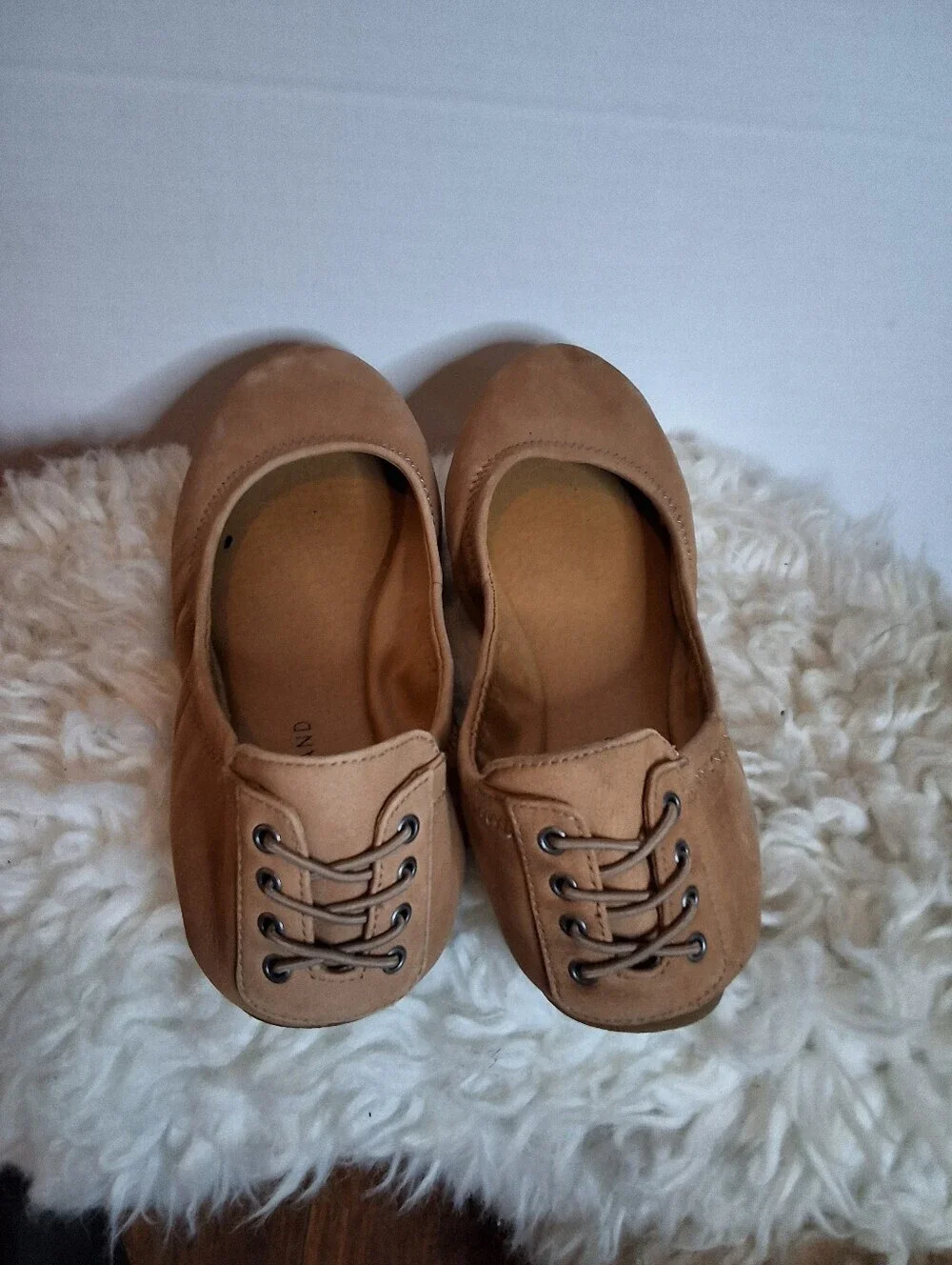 Lucky Brand Emmie Tan Suede Lace Up Ballet Flats Womens 9.5
